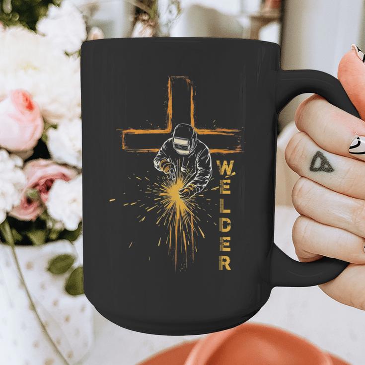 Welder Christian Cross Weld Welding Dad Jesus Lover Graphic Print Coffee Mug