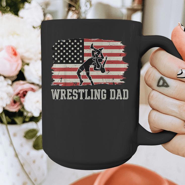 Wrestling Dad US Flag Fathers Day Retro Wrestling Fans Graphic Print Coffee Mug