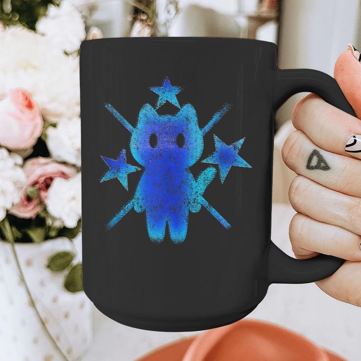 Yk2 Grunge Earthy Blue Cat With Stars Tomboy 90s Nostalgia Graphic Print Coffee Mug