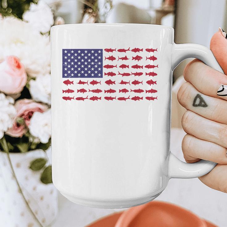 American Flag Fishing-Shirt Men Kids Bass Fish Dad Patriotic Graphic Print Coffee Mug