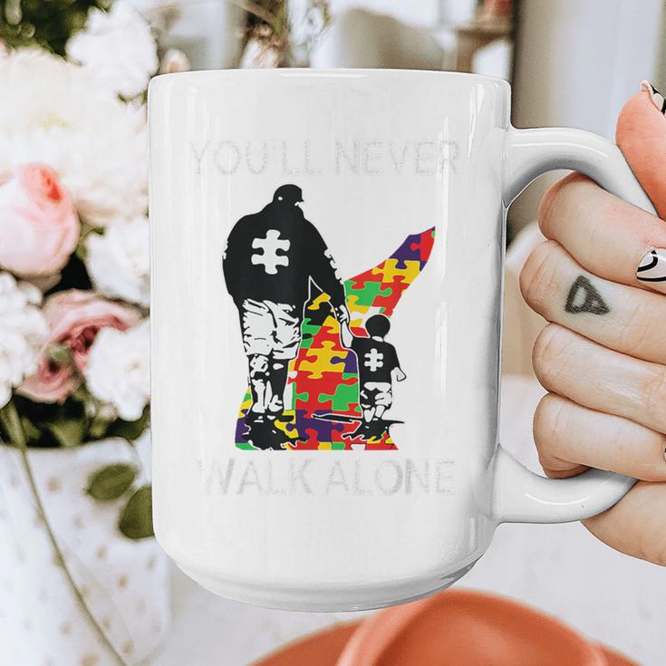 Autism Dad Support Alone Puzzle You'Ll Never Walk Premium Tri-Blend Graphic Print Coffee Mug