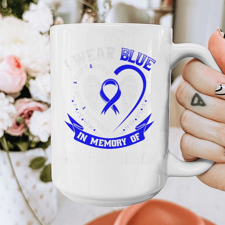 Blue In Memory Of Grandson Colon Cancer Awareness Shirts Premium Graphic Print Coffee Mug