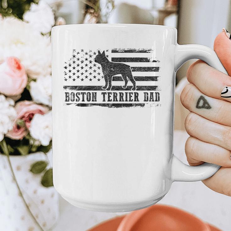 Boston Terrier Dad Distressed American Flag Patriotic Dog Graphic Print Coffee Mug