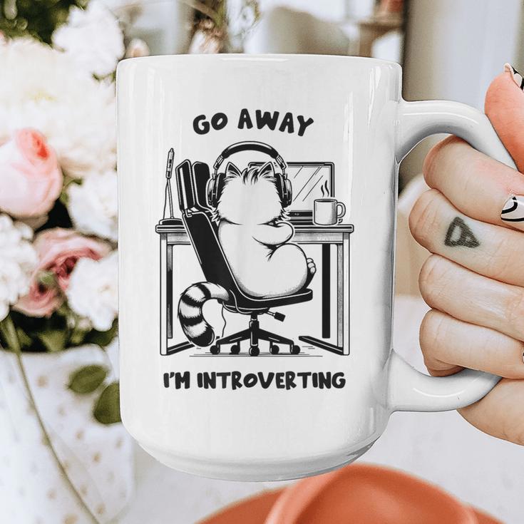 Cat With Coffee On Computer Go Away I'm Introverting Graphic Print Coffee Mug Cat With Coffee On Computer Go Away I'm Introverting Graphic Print Coffee Mug