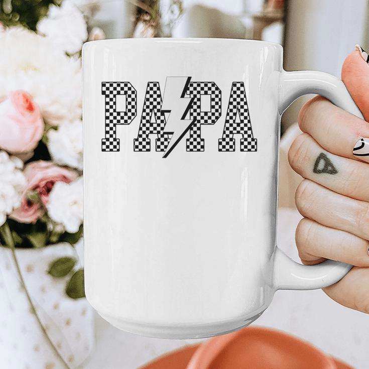 Checkered Papa Lightning Bolt Fathers Day Dad Grandpa Graphic Print Coffee Mug