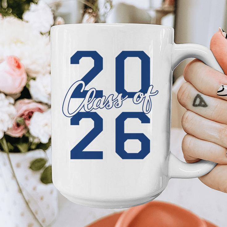 Class Of 2026 Graduation Varsity Navy Blue Letters Premium Tri-Blend Graphic Print Coffee Mug