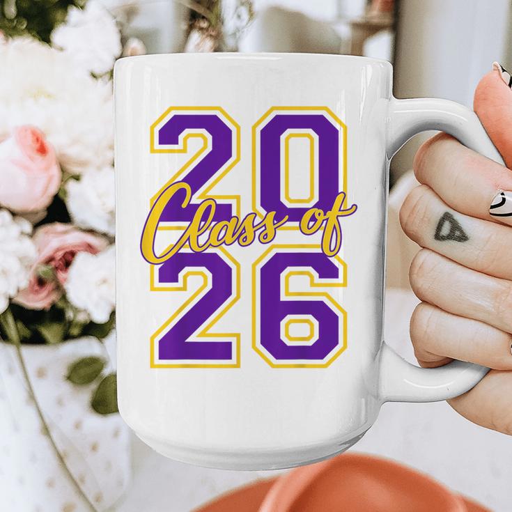 Class Of 2026 Graduation Varsity Purple And Yellow Letters Graphic Print Coffee Mug