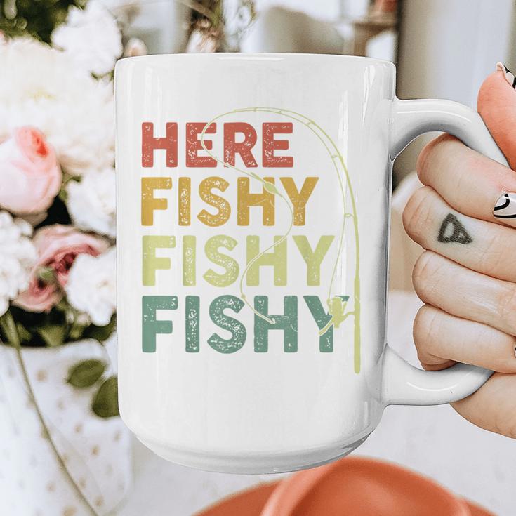Fishing Here-Fishy Bass Fish Dad Graphic Print Coffee Mug