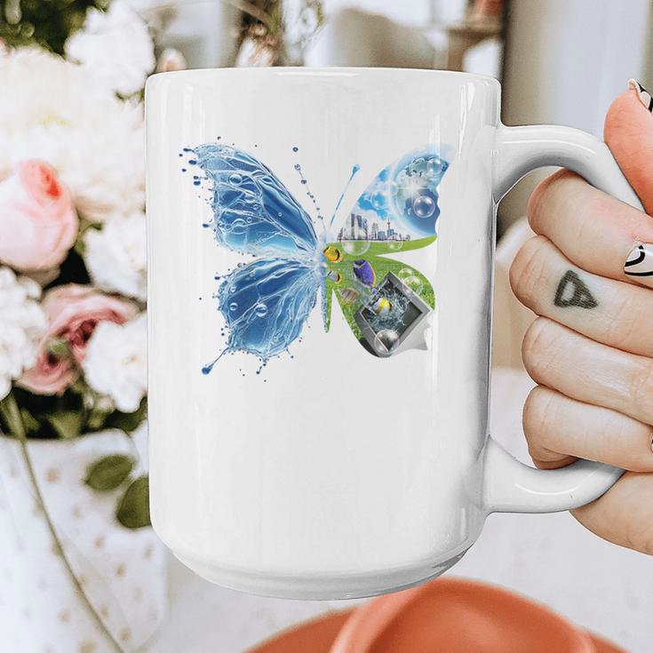 Frutiger Aero Aesthetic Butterfly Computer Fishes Scenery Raglan Baseball Tee Graphic Print Coffee Mug