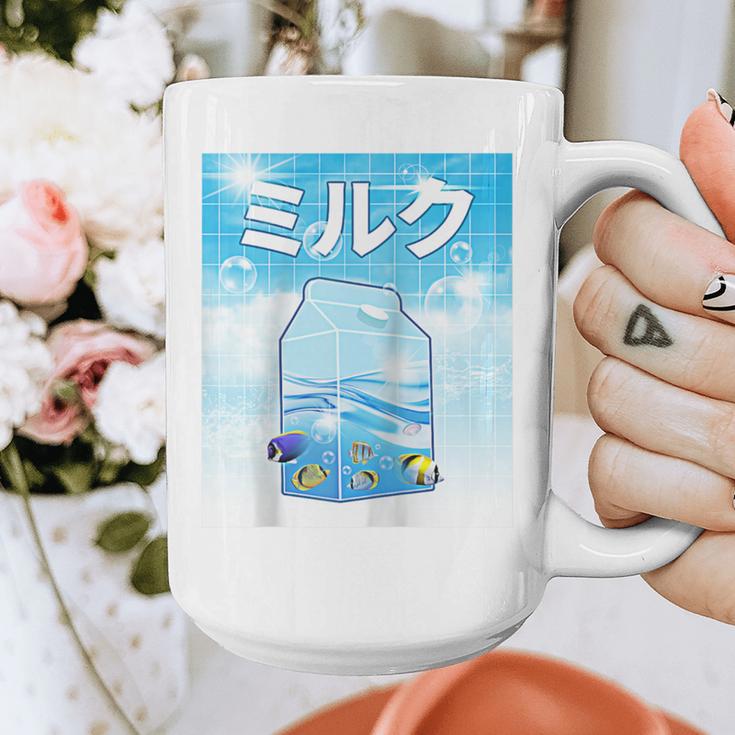 Frutiger Aero Aesthetic Tech Kawaii Milk Underwater Fishes Raglan Baseball Tee Graphic Print Coffee Mug