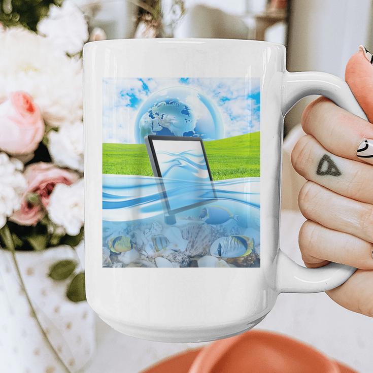 Frutiger Aero Aesthetic Tech Water Fishes Monitor Screen Raglan Baseball Tee Graphic Print Coffee Mug