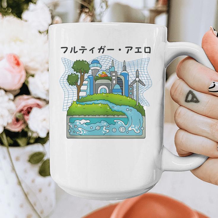 Future City Wind Power Frutiger Aero Y2K Style Ocean Graphic Print Coffee Mug