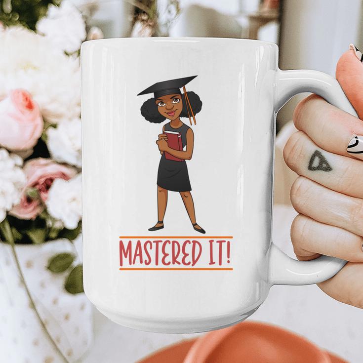 Graduation Woman Tshirt Black Melanin Masters Degree Graphic Print Coffee Mug
