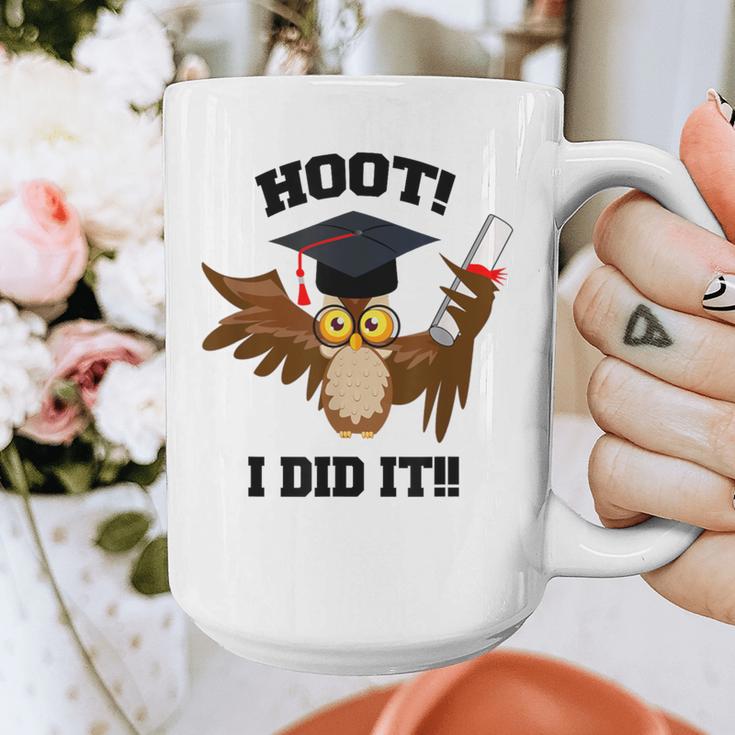 Hoot I Did It Grad Owl Holding Graduation Diploma Congrats Graphic Print Coffee Mug
