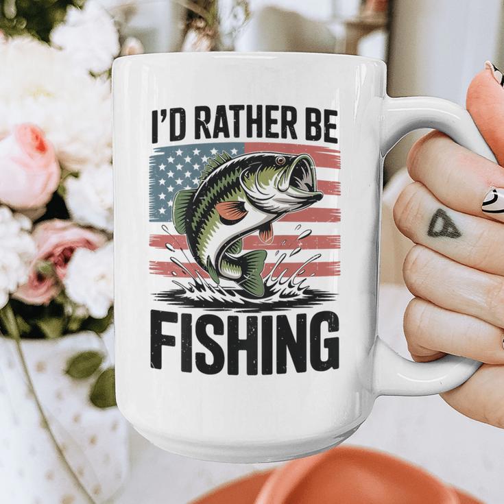 I'd Rather Be Fishing Bass Fish Dad Joke American Flag Graphic Print Coffee Mug