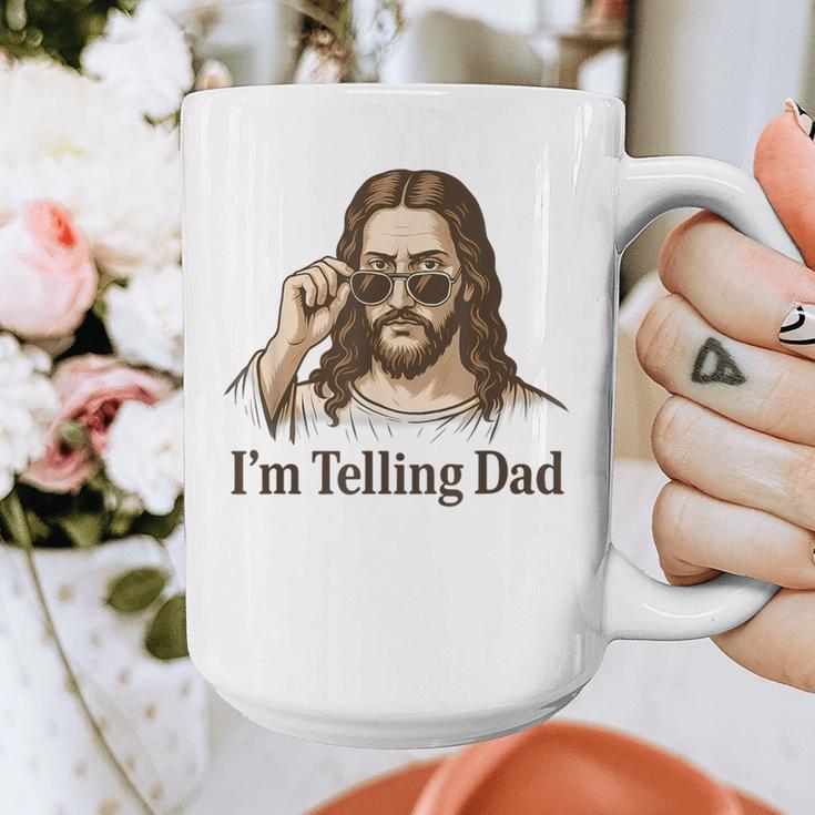I'm Telling Dad Jesus Wearing Sunglasses Christian Fathers Graphic Print Coffee Mug