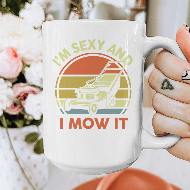 Lawn Mowing Dad Im Sexy And I Mow It Mower Garden Premium Tri-Blend Graphic Print Coffee Mug