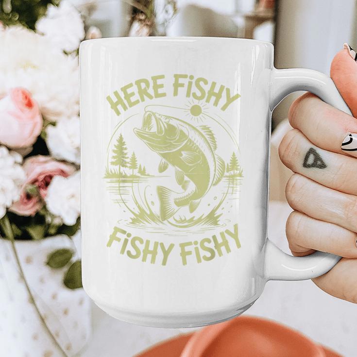 Men Here-Fishy Bass Fish Dad Fishing From Daughter Son Graphic Print Coffee Mug