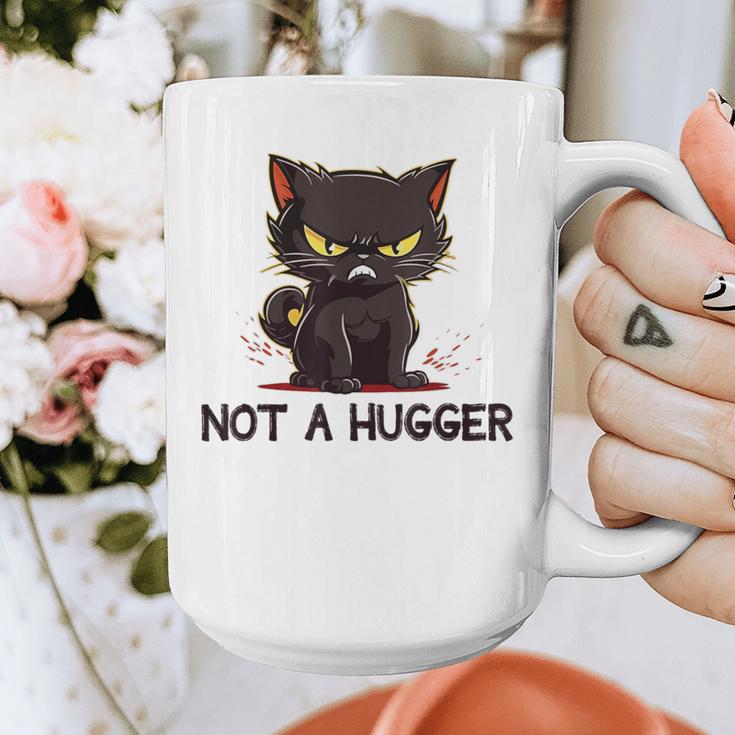 Not A Hugger Tee Angry Cat Sarcastic Cute Introvert Graphic Print Coffee Mug