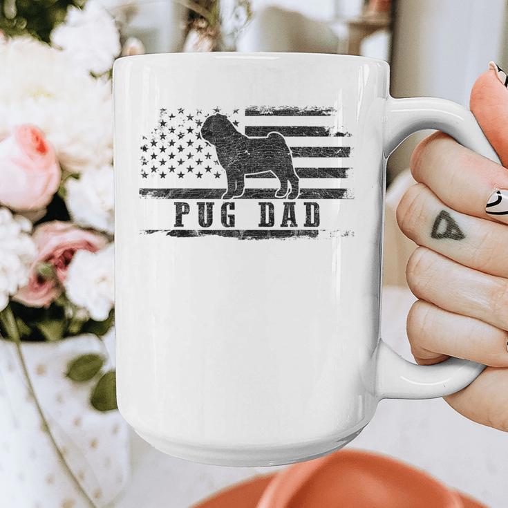 Pug Dad Distressed American Flag Patriotic Dog Graphic Print Coffee Mug