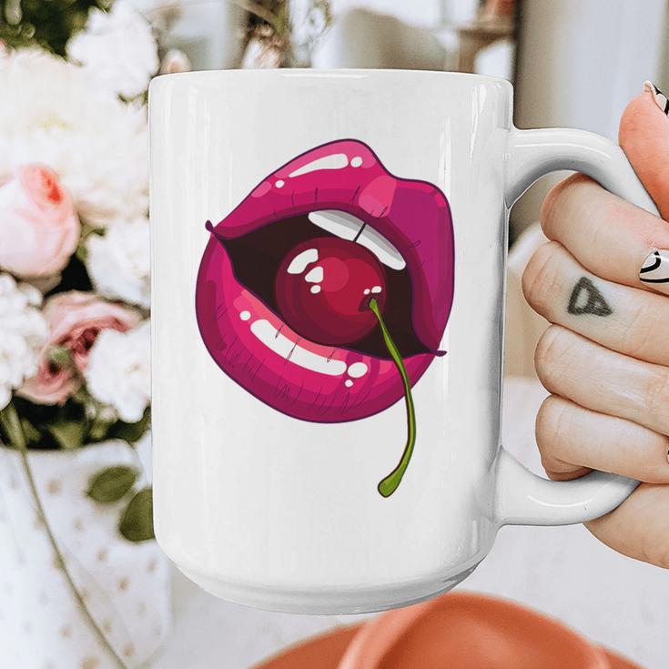 Rainbow Lips With a Cherry In The Mouth 80s Nostalgia Premium Tri-Blend Graphic Print Coffee Mug