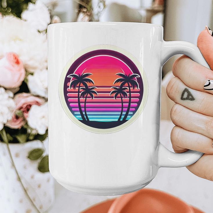 Retro 80s Synthwave Sunset & Palm Trees Retro Nostalgia 80s Graphic Print Coffee Mug