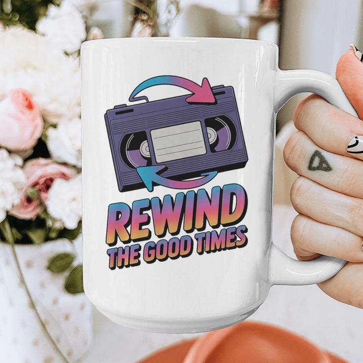 Rewind Good Times Retro VHS Tape Nostalgia 80s 90s Premium Tri-Blend Graphic Print Coffee Mug