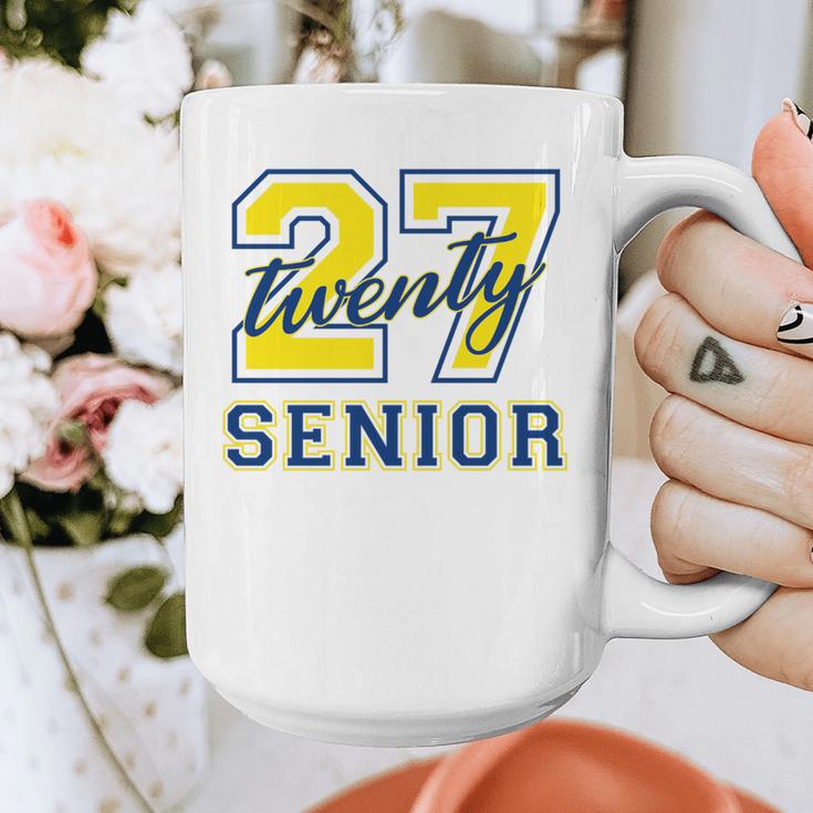 Senior Class Of 2027 Graduation Yellow And Blue On The Back Premium Tri-Blend Graphic Print Coffee Mug