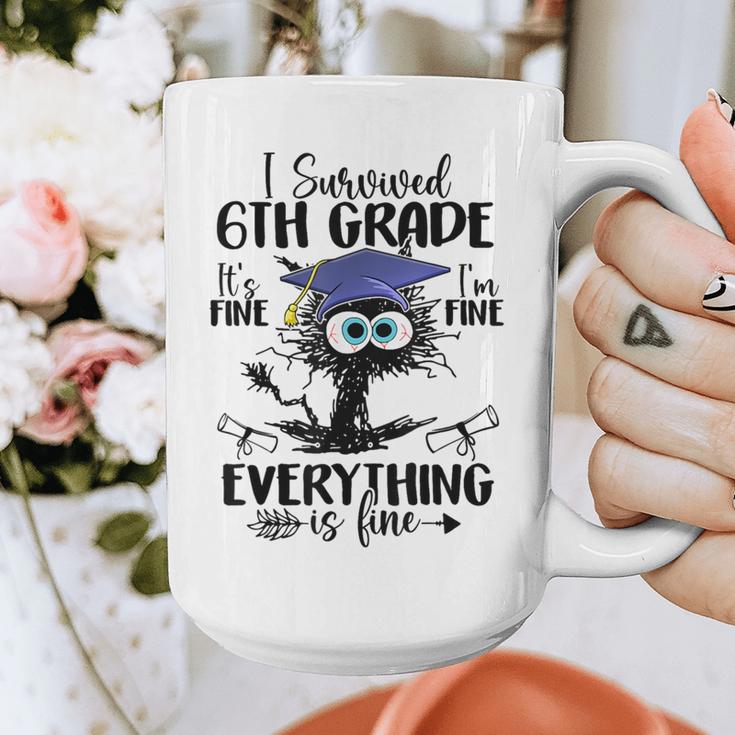 I Survived 6th Grade Graduated Cat Graduation For Men Women Girls Kids Graphic Print Coffee Mug