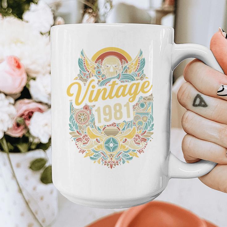 Vintage 1981 Retro Badge Nostalgia Eighties Compass Skull Premium Tri-Blend Graphic Print Coffee Mug