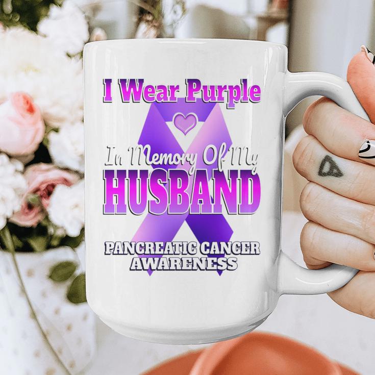 I Wear Purple In Memory Of My Husband Pancreatic Cancer Premium Tri-Blend Graphic Print Coffee Mug