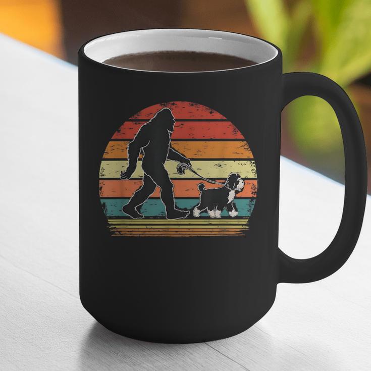 Bigfoot Walking a Dog Bernedoodle Dog Dad Graphic Print Coffee Mug