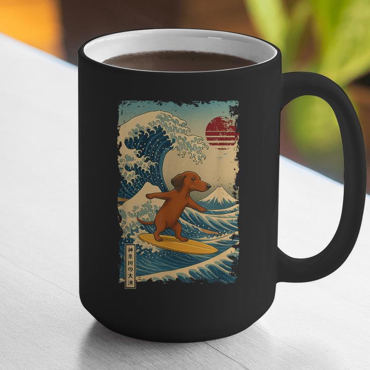 Dachshund Doxie Japanese Kanagawa Wave Surfing Japan Mom Dad Graphic Print Coffee Mug