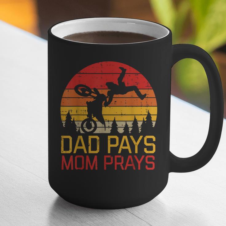 Dad Pays Mom Prays Dirt Bike Retro Motocross Boys Kids Graphic Print Coffee Mug