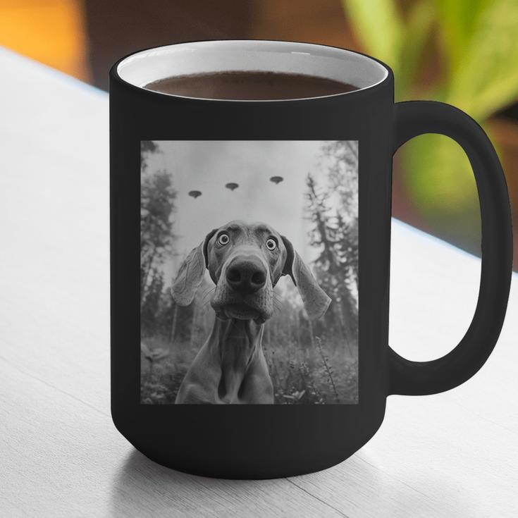 Dog Mom Dad Alien Selfie Weimaraner UFO For Men Women Graphic Print Coffee Mug