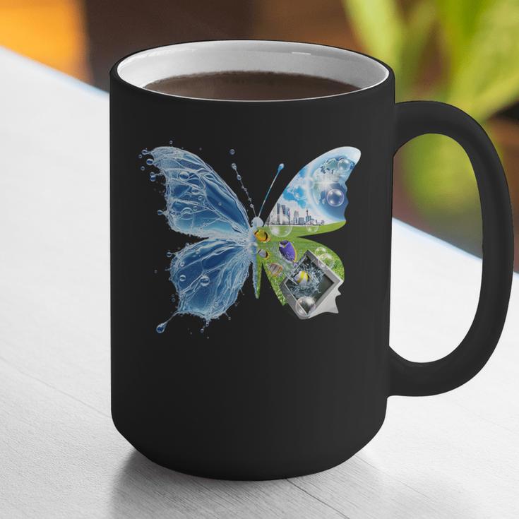 Frutiger Aero Aesthetic Butterfly Computer Fishes Scenery Graphic Print Coffee Mug