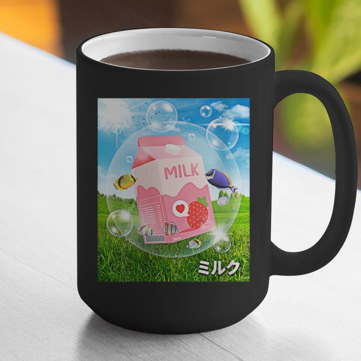 Frutiger Aero Aesthetic Tech Kawaii Strawberry Milk Fishes Graphic Print Coffee Mug