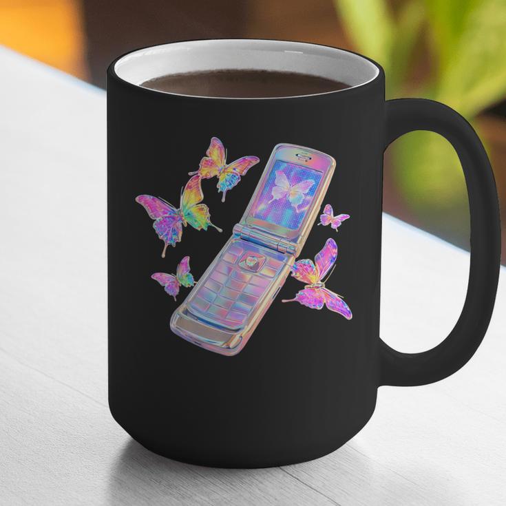 Frutiger Aero Y2K Chrome Phone Butterfly Graphic Print Coffee Mug