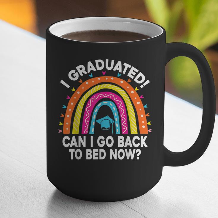 I Graduated Can I Go Back To Bed Now Graduation Hat Rainbow Graphic Print Coffee Mug
