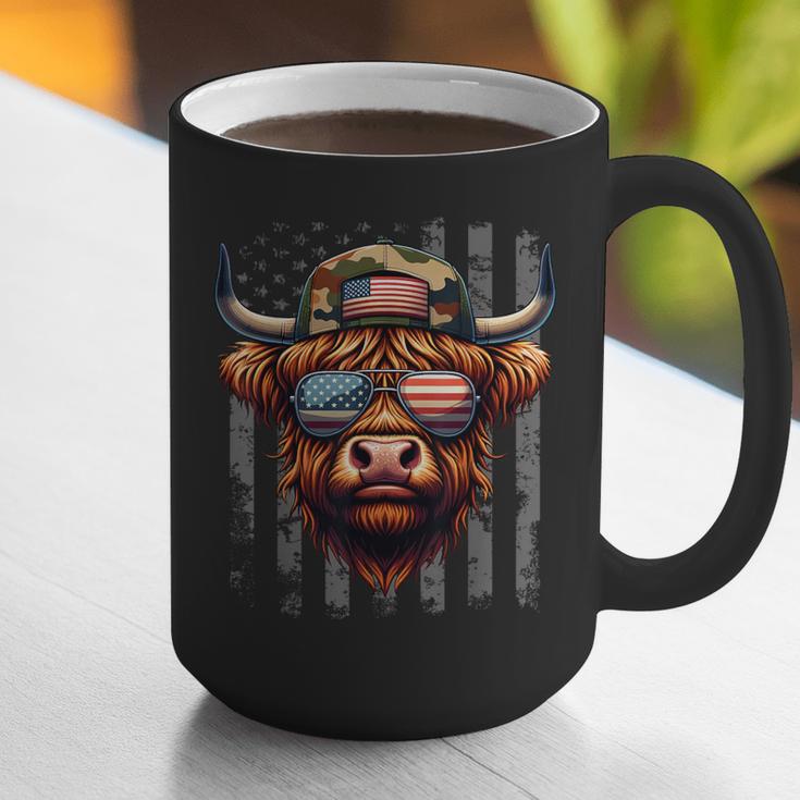 Highland Cow 4th July USA Flag Dad Father America Men Boys Graphic Print Coffee Mug