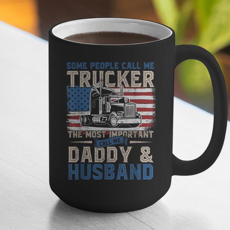 Semi Truck Driver Trucker Daddy Husband US American Flag Graphic Print Coffee Mug