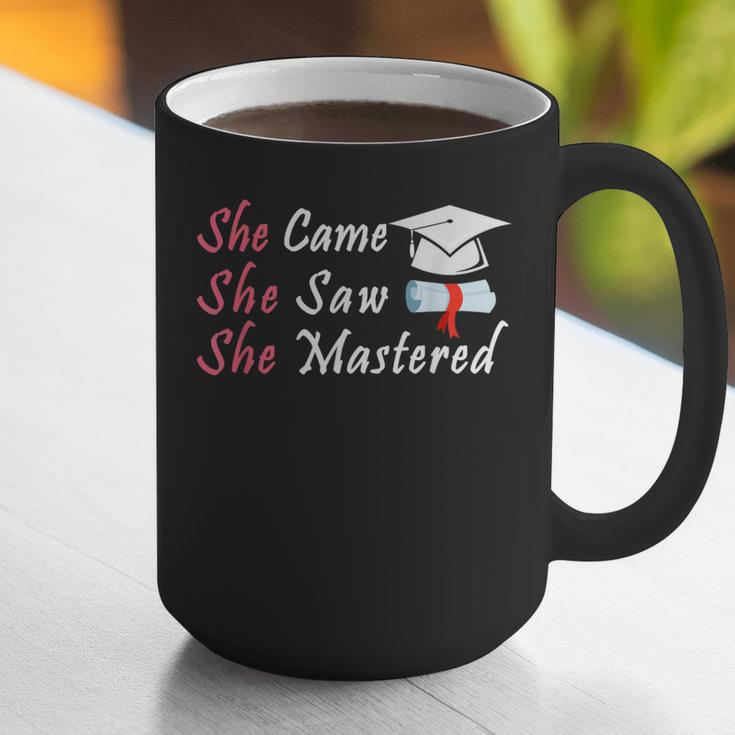 She Came She Saw She Mastered Graduation Graphic Print Coffee Mug