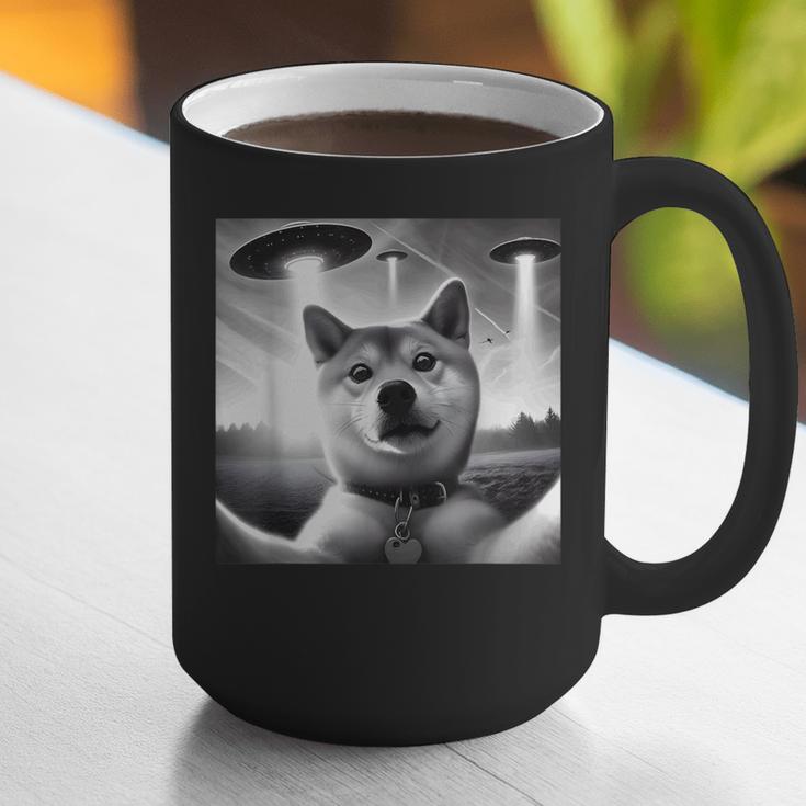 Shiba Inu Dog Dad Mom Graphic Selfie UFOs Weird Aliens Graphic Print Coffee Mug