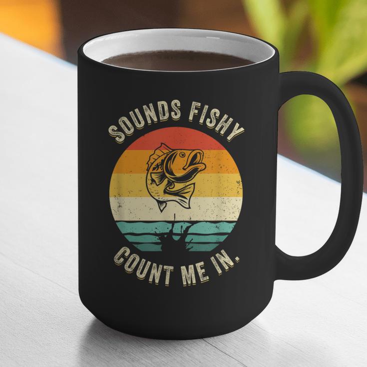 Sounds Fishy Count Me In Dad Grandpa Vintage Fishing Graphic Print Coffee Mug
