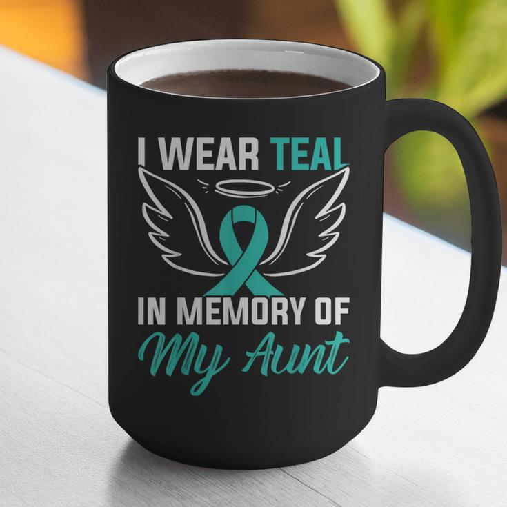 Teal In Memory Of My Aunt Ovary Ovarian Cancer Teal Ribbon Graphic Print Coffee Mug