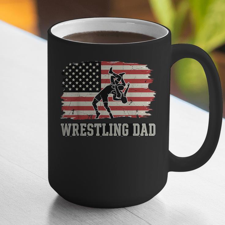 Wrestling Dad US Flag Fathers Day Retro Wrestling Fans Graphic Print Coffee Mug