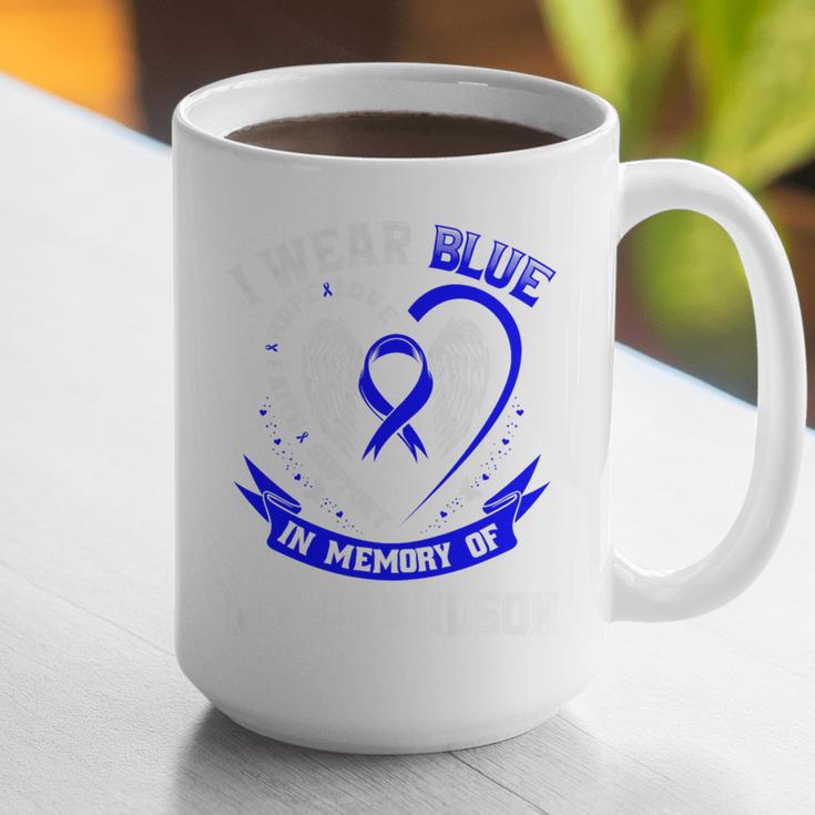Blue In Memory Of Grandson Colon Cancer Awareness Shirts Premium Graphic Print Coffee Mug