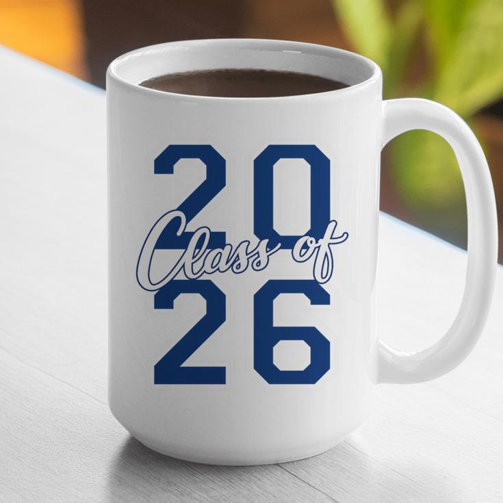 Class Of 2026 Graduation Varsity Navy Blue Letters Premium Tri-Blend Graphic Print Coffee Mug