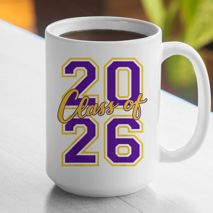 Class Of 2026 Graduation Varsity Purple And Yellow Letters Graphic Print Coffee Mug