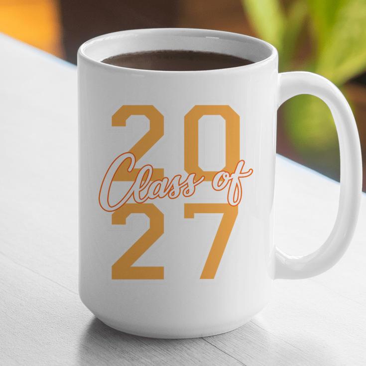 Class Of 2027 Graduation Varsity Orange On The Back Premium Tri-Blend Graphic Print Coffee Mug